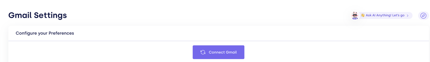 Gmail Settings page with the Connect Gmail button