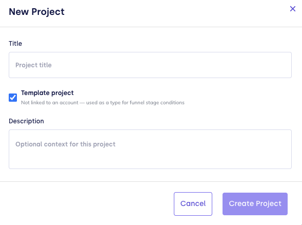 New Project modal with Template project checkbox checked